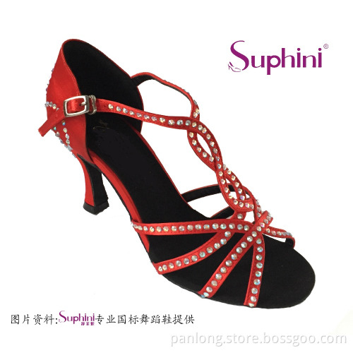 Suphini Red Satin Elegant fashon Latin Ballroom Dance Shoes